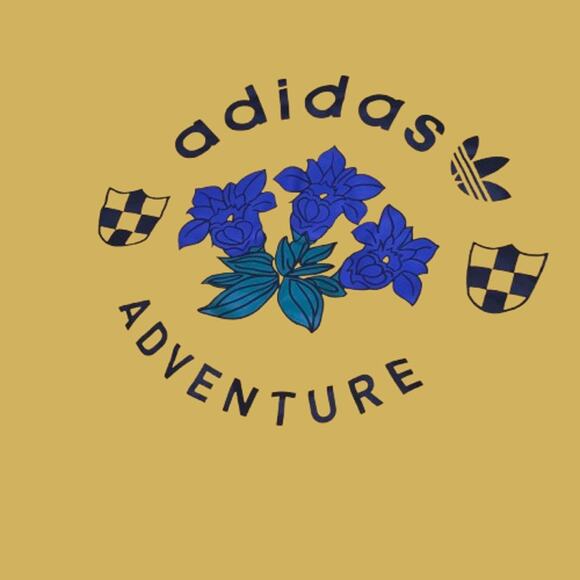 Adidas Adventure Floral Logo Tee Yellow | Men's Size L - Picture 3 of 3